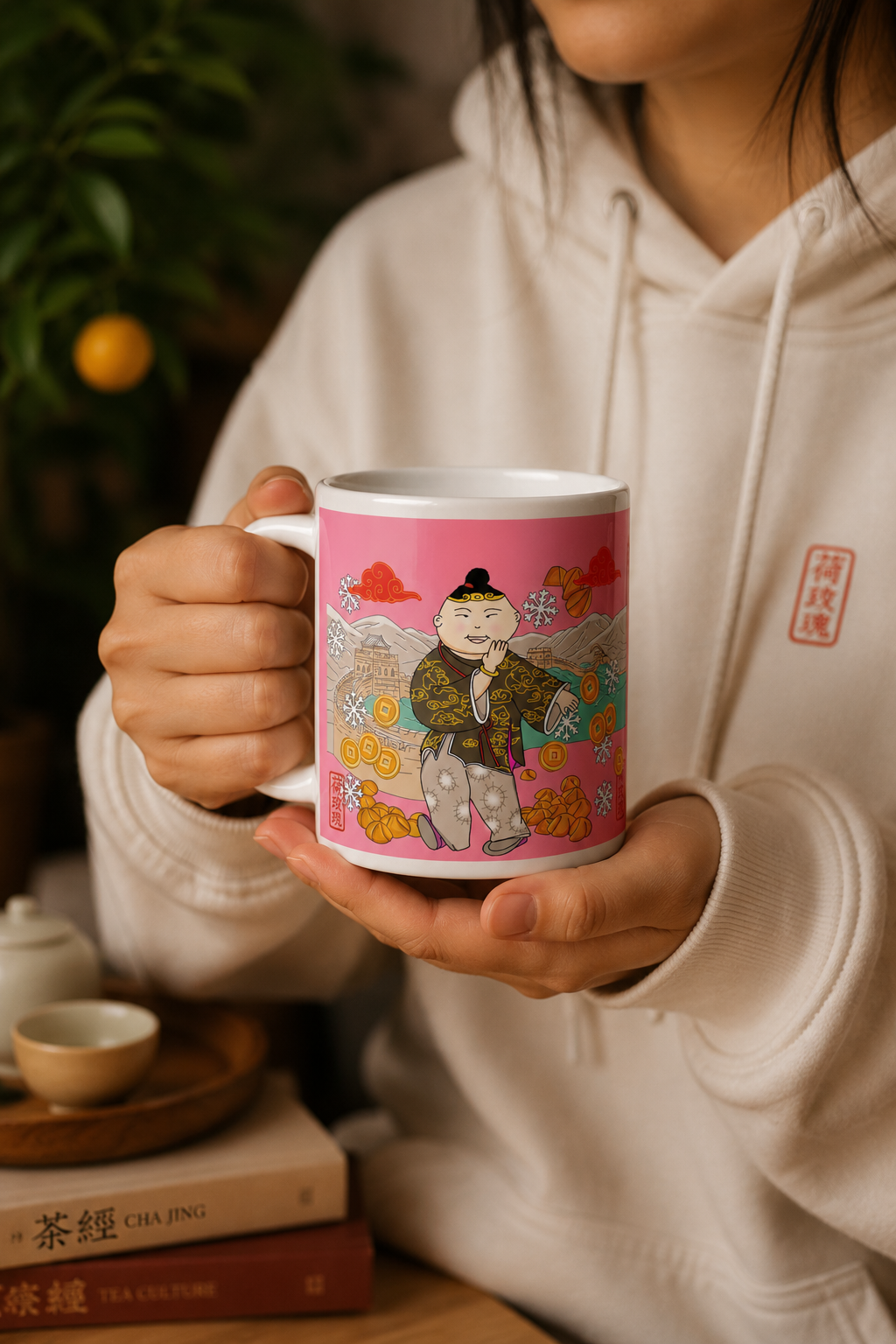 White glossy mug 福到茶來 Luck arrives as you drink tea  11 0z Mug