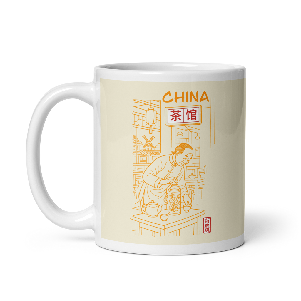 White glossy mug - Tea House 茶馆