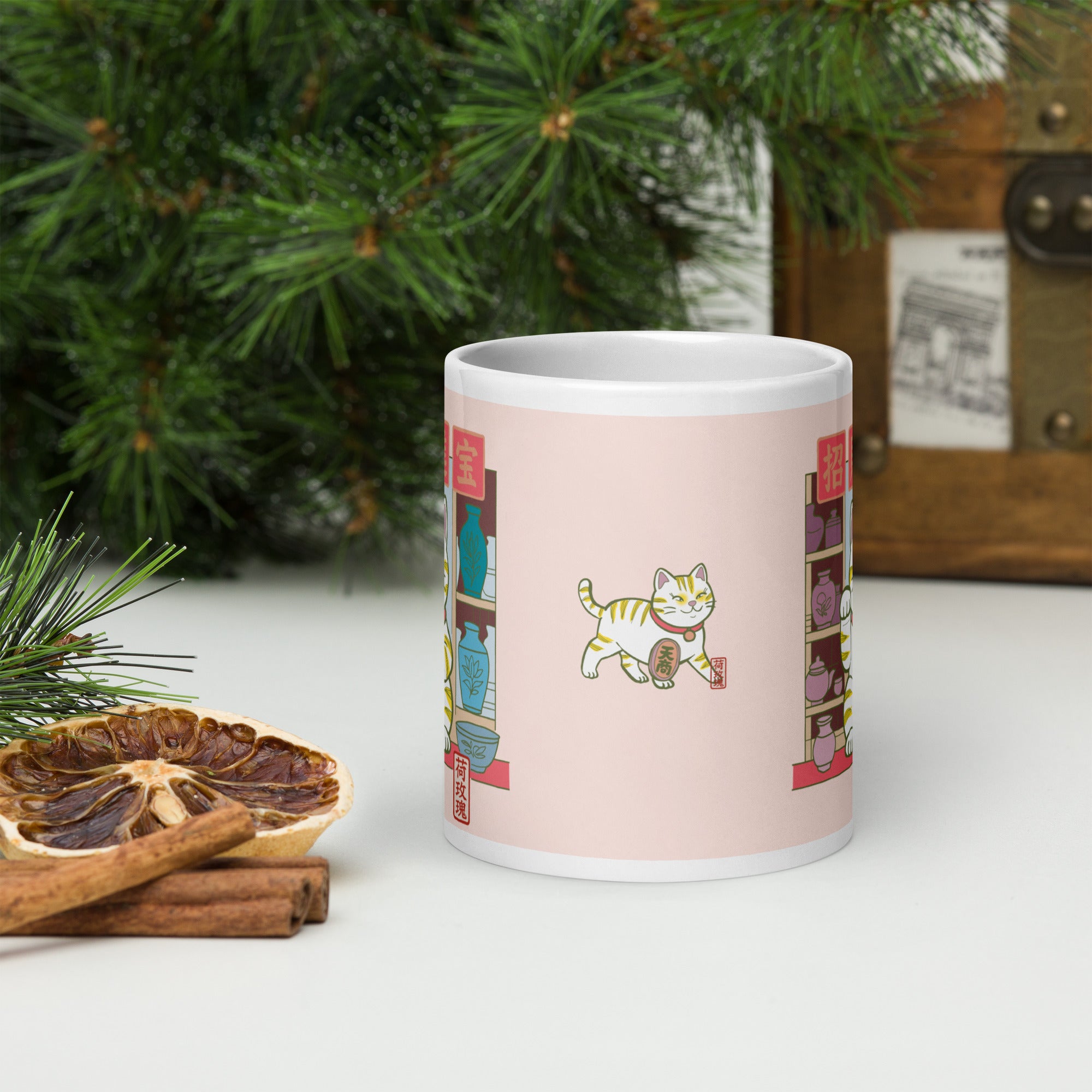 White glossy mug - Lucky Cat