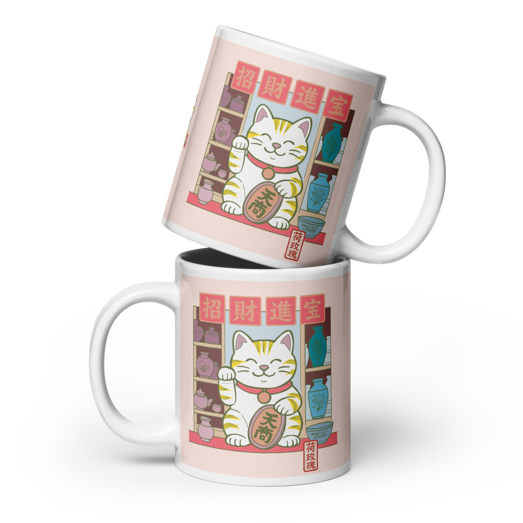White glossy mug - Lucky Cat