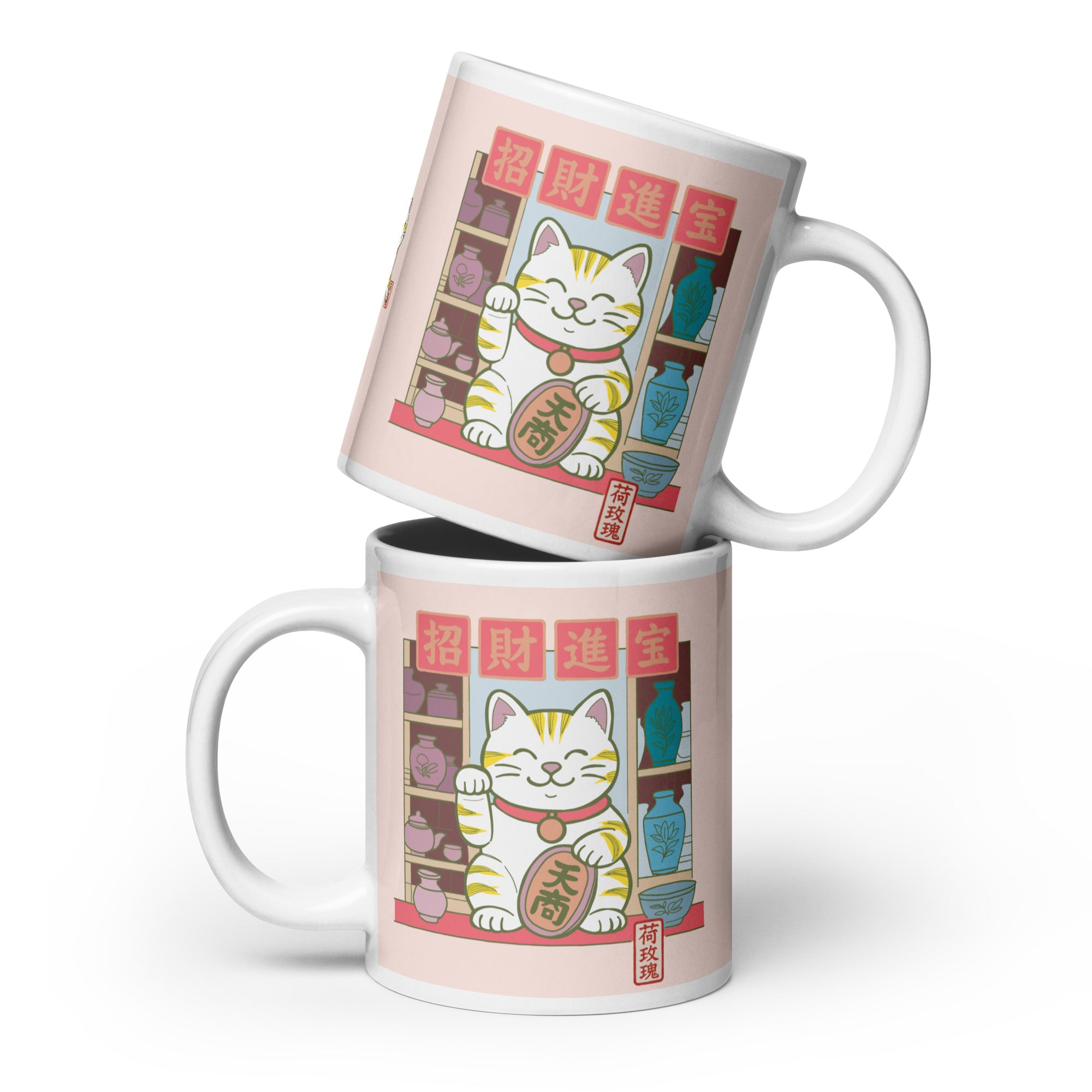 White glossy mug - Lucky Cat