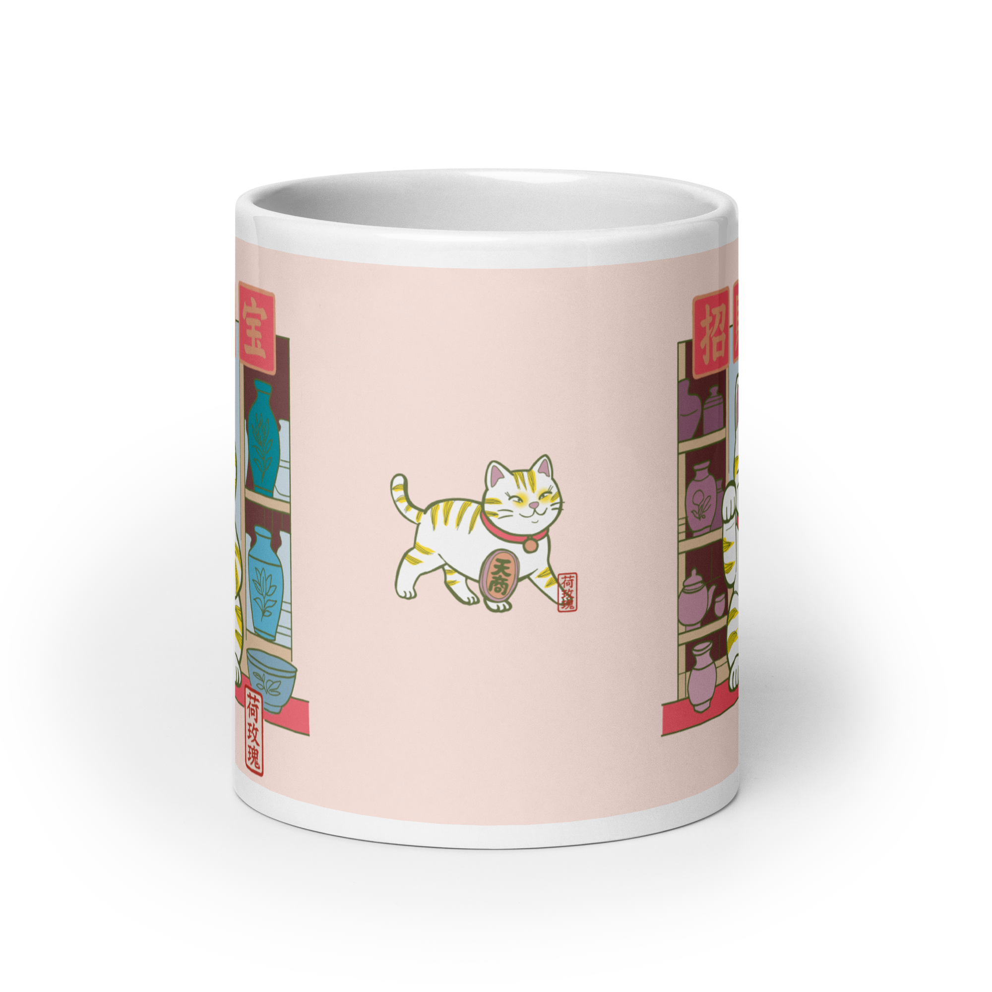White glossy mug - Lucky Cat