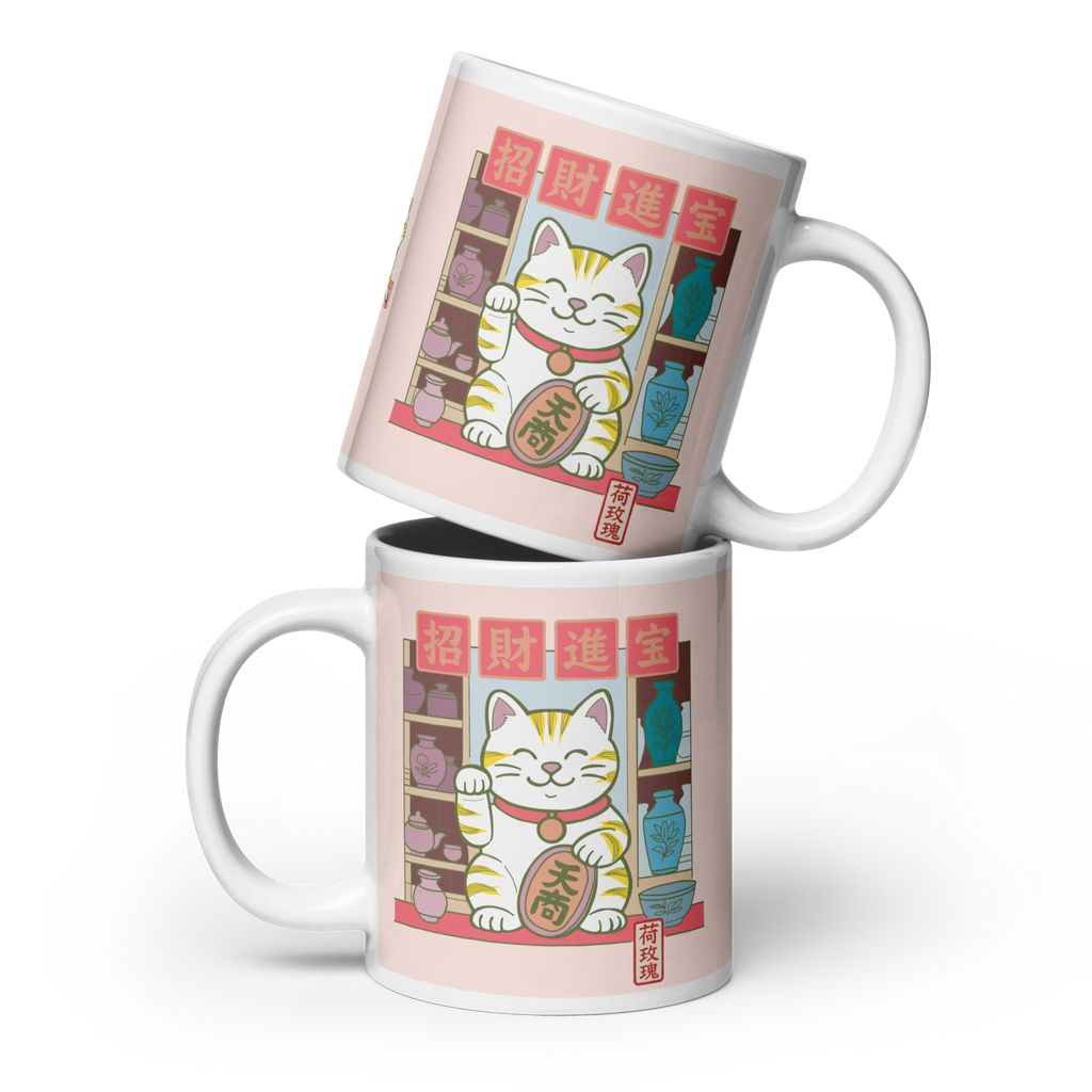 White glossy mug - Lucky Cat