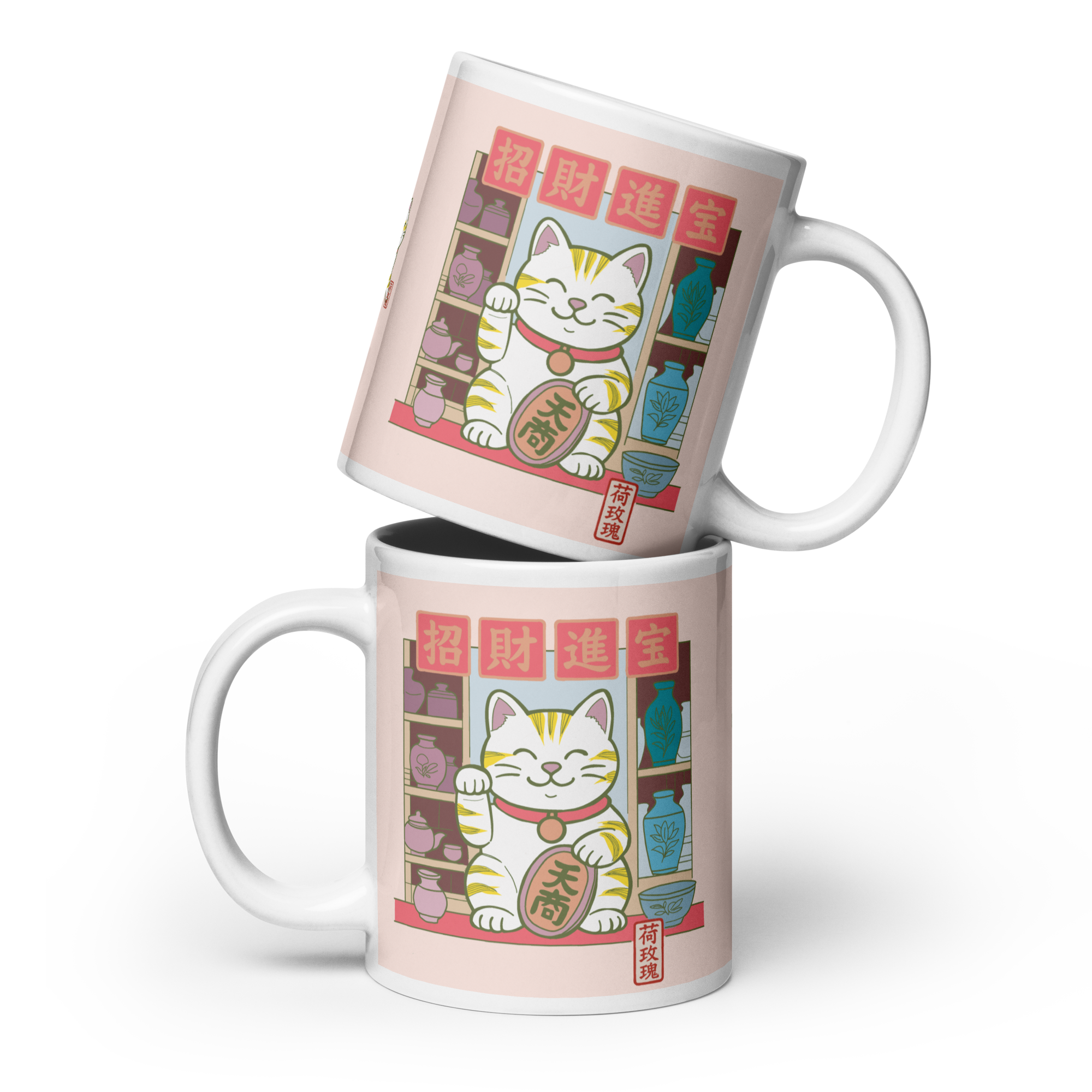 White glossy mug - Lucky Cat