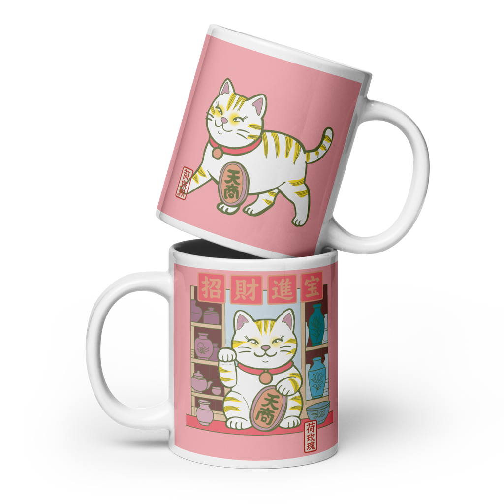 White glossy mug - Lucky cat