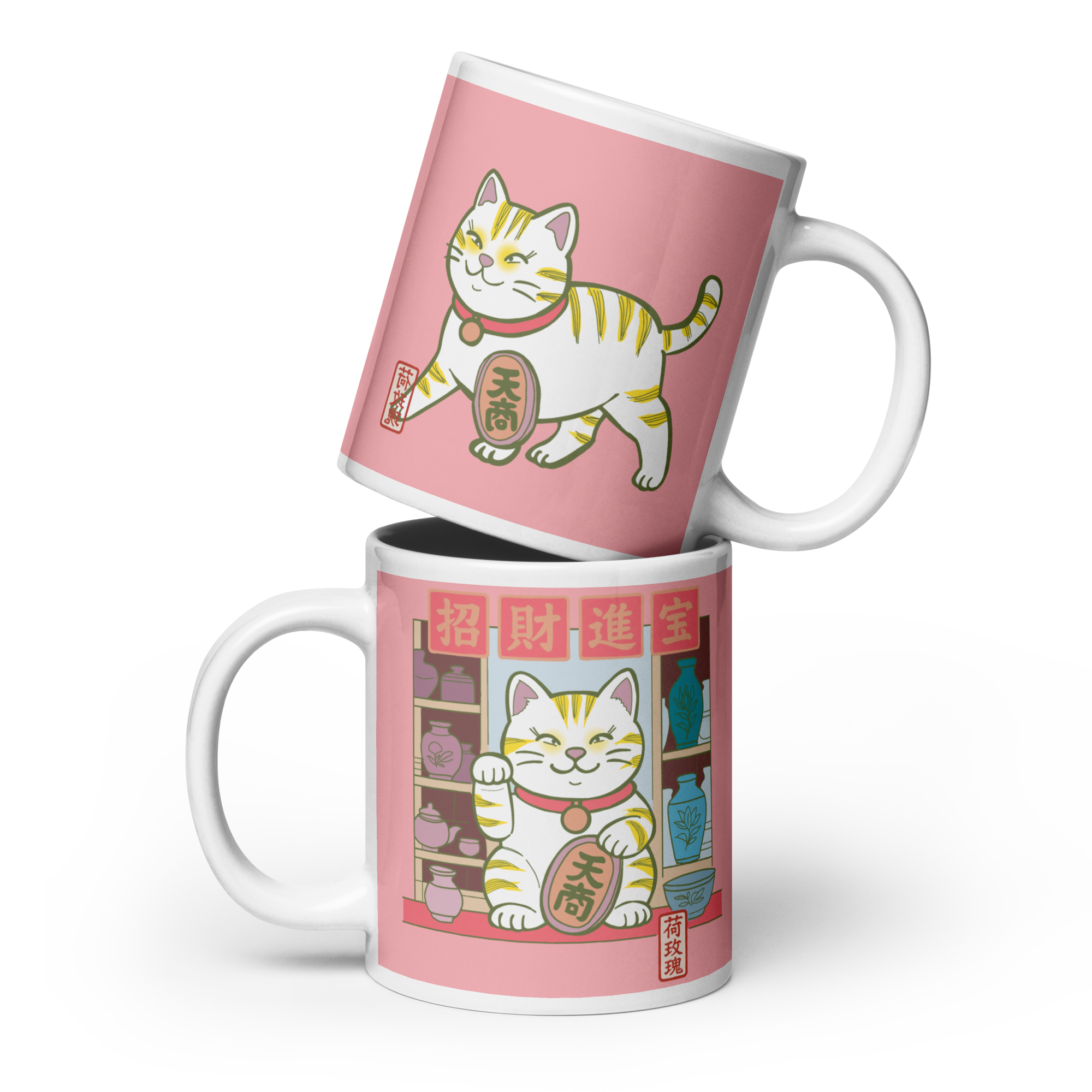 White glossy mug - Lucky cat