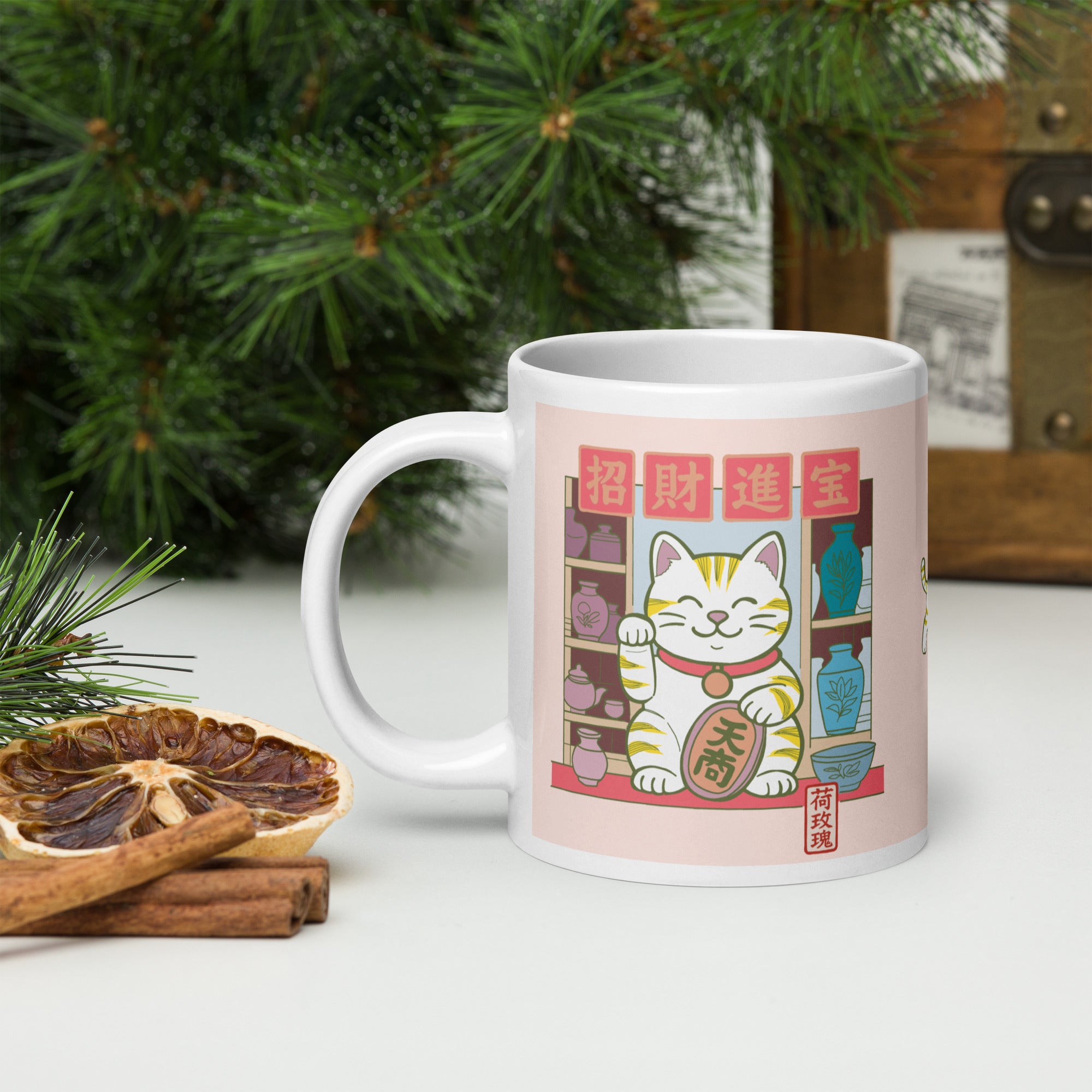 White glossy mug - Lucky Cat