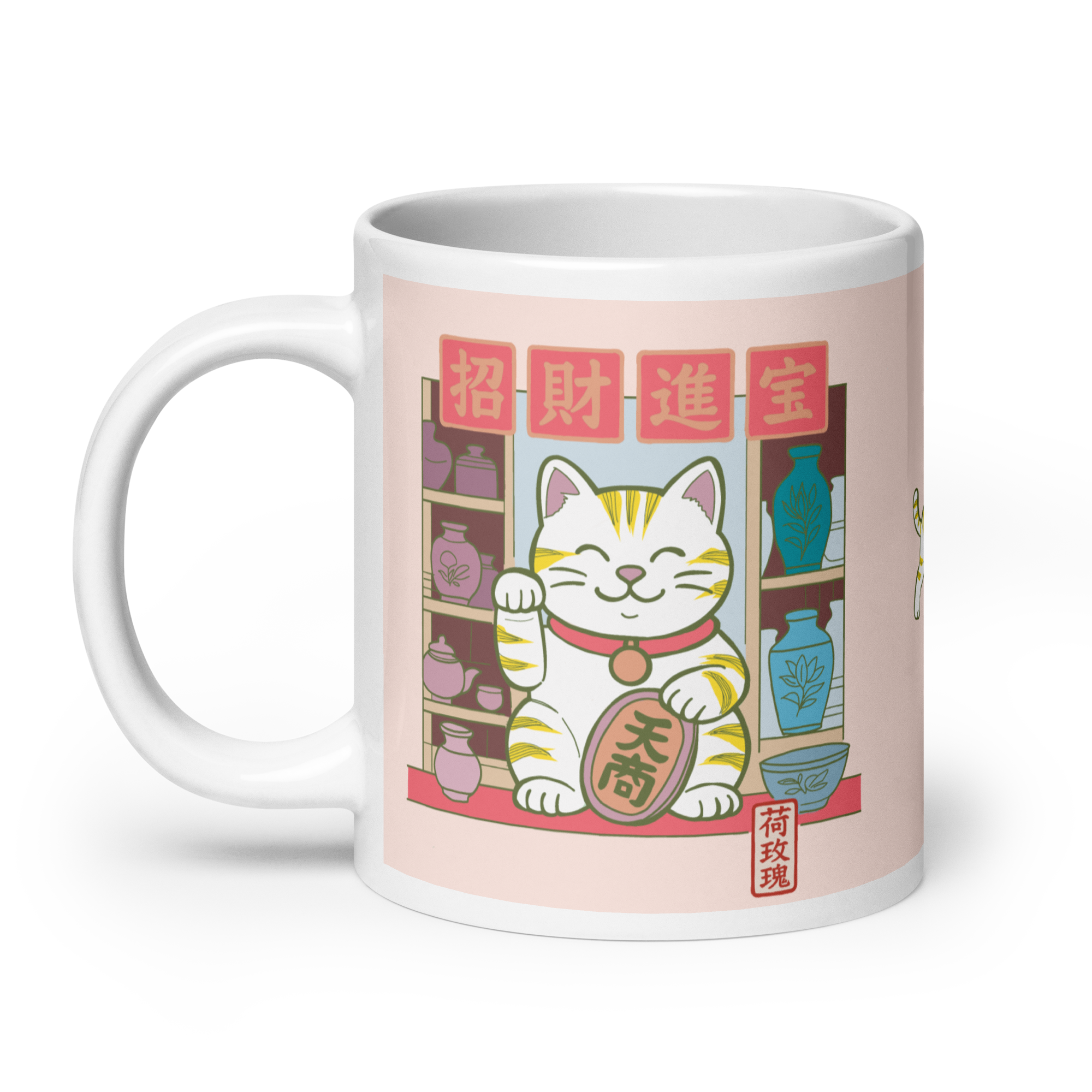 White glossy mug - Lucky Cat
