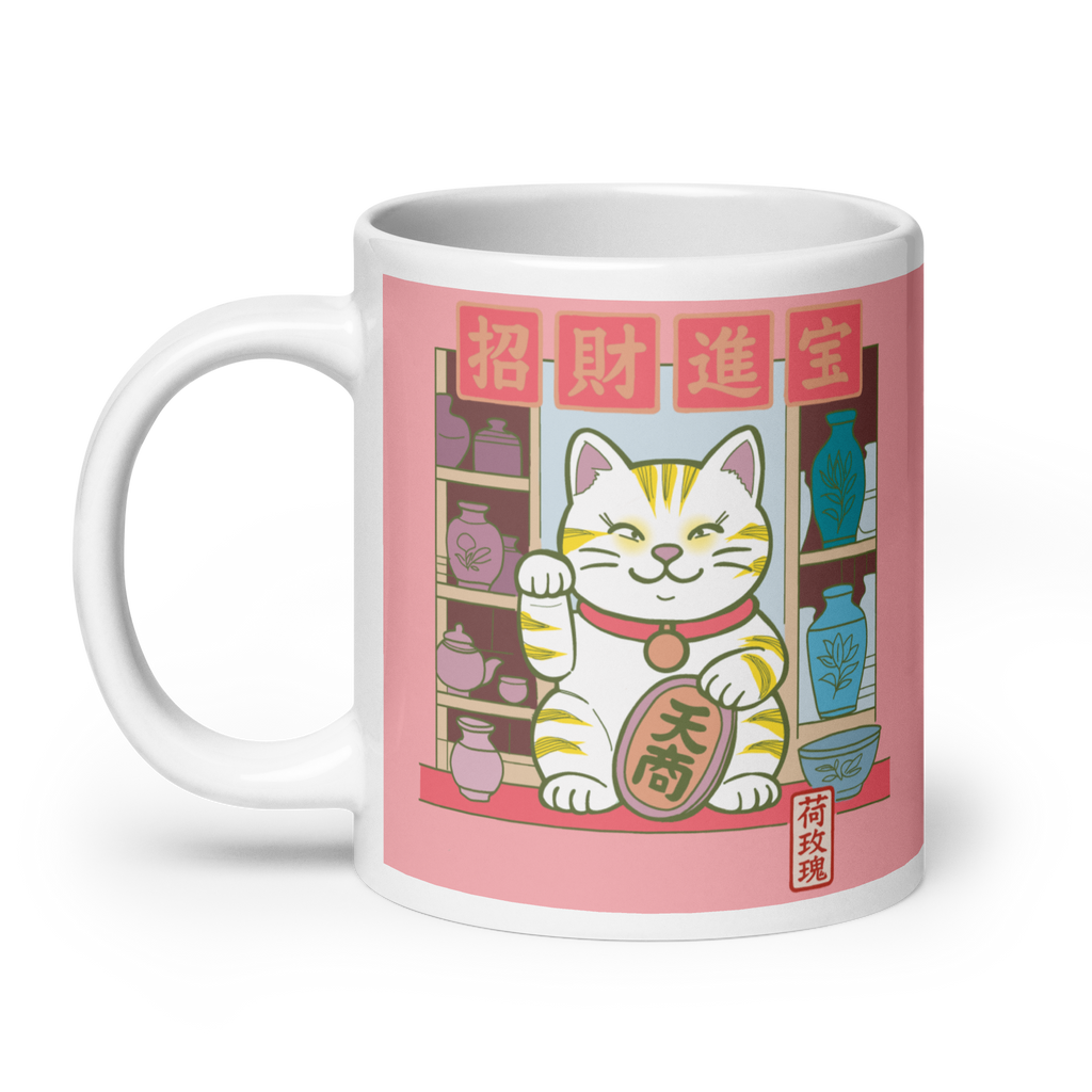 White glossy mug - Lucky cat