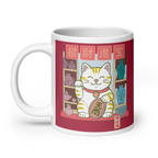 White glossy mug- Lucky Cat