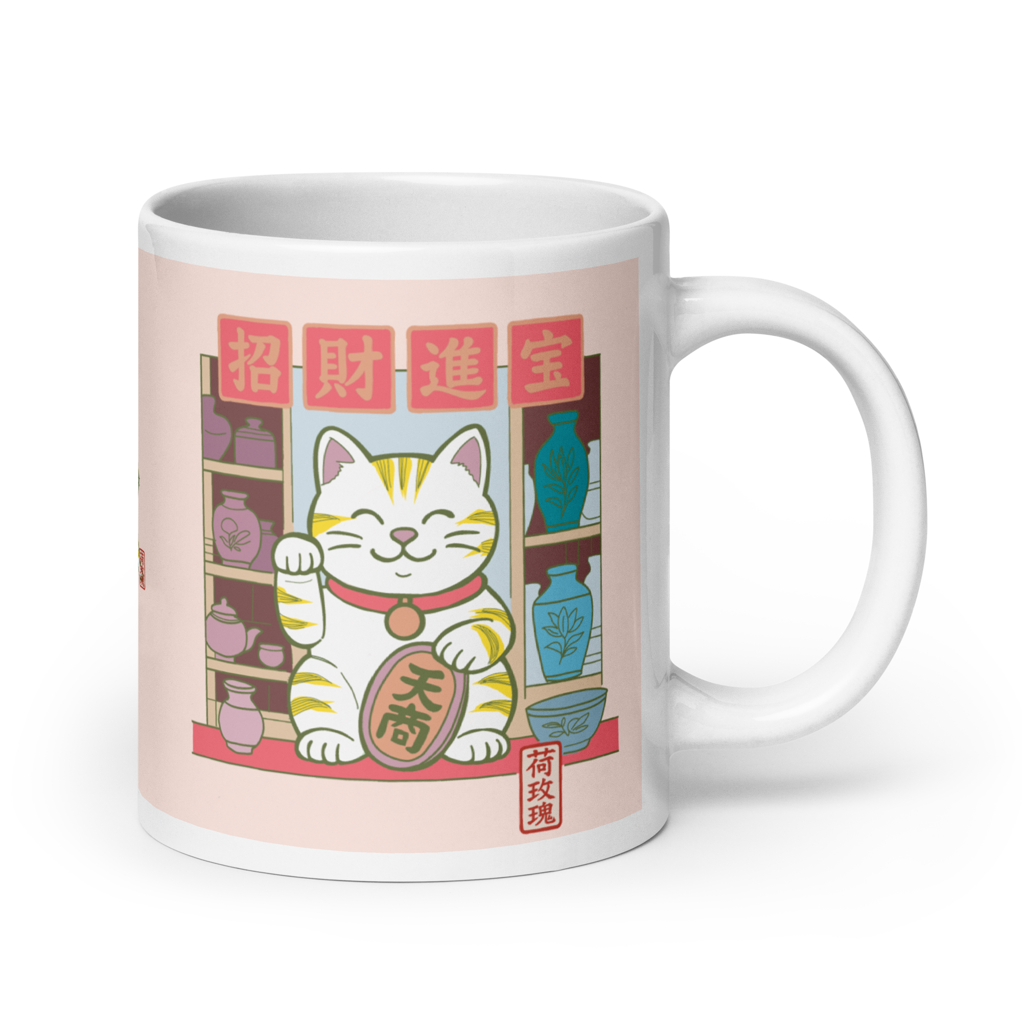 White glossy mug - Lucky Cat