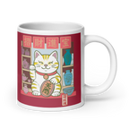 White glossy mug- Lucky Cat