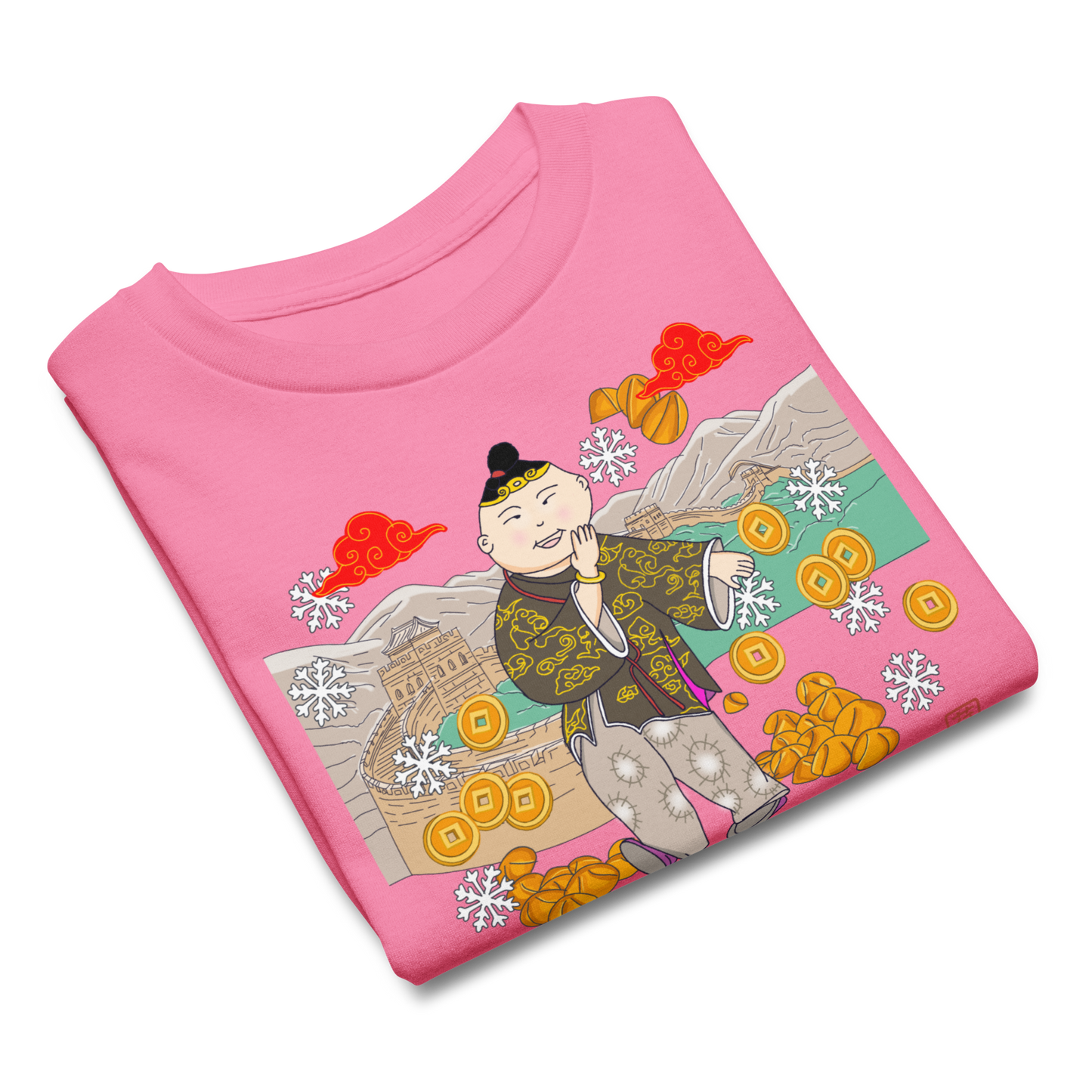 Chinese Tea Boy - Youth classic tee Pink 喝茶感受好運 - Sip Tea Feel Lucky